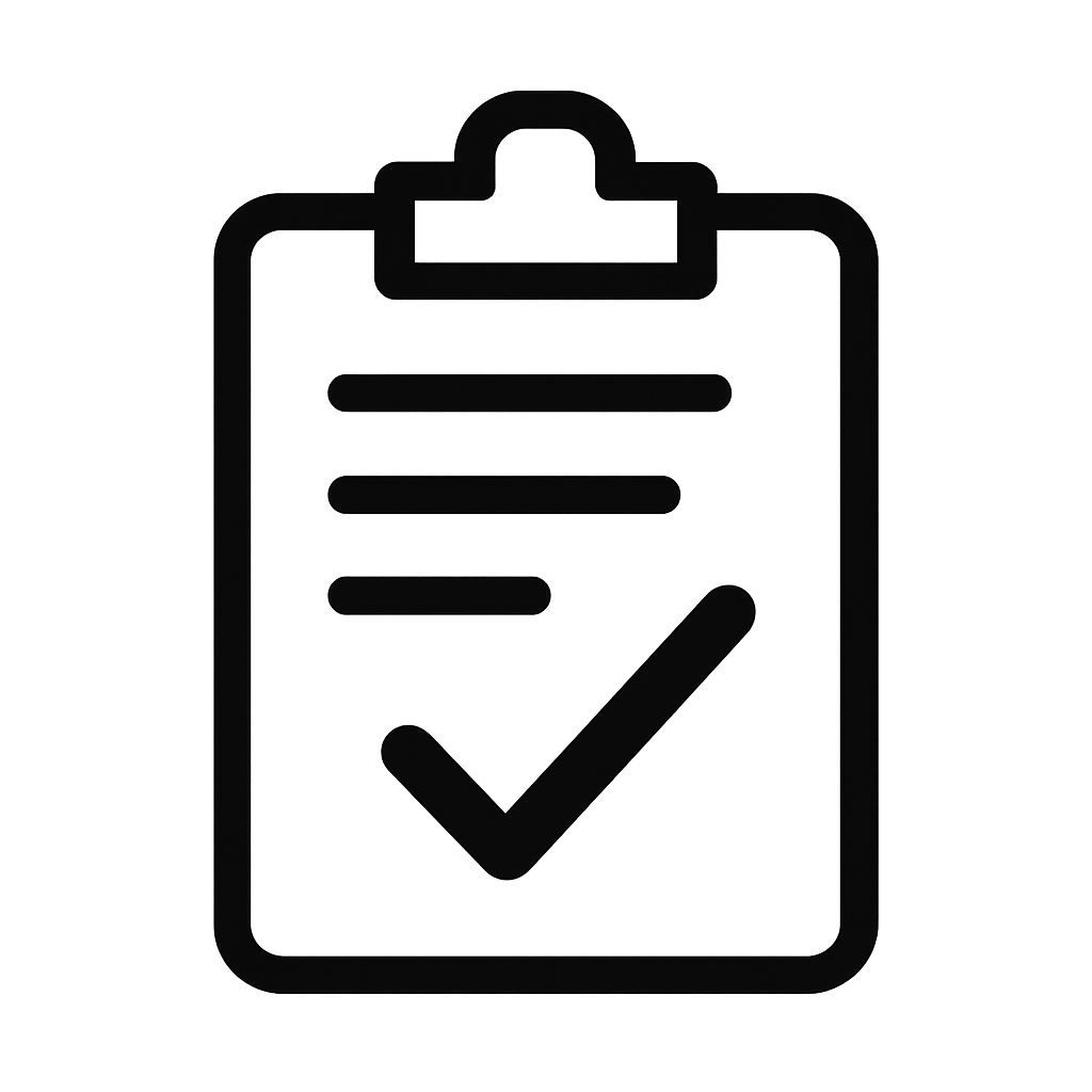 A simple icon of a clipboard with a checkmark